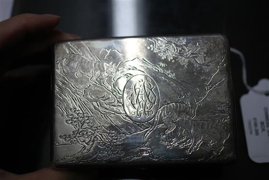A late 19th century Chinese Export silver rectangular box by Tien Shing, Hong Kong, 8 oz.